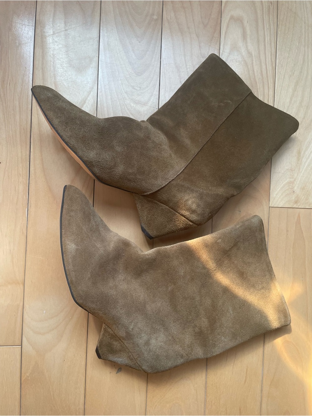 Suede Pointed-Toe Ankle Booties in Brown